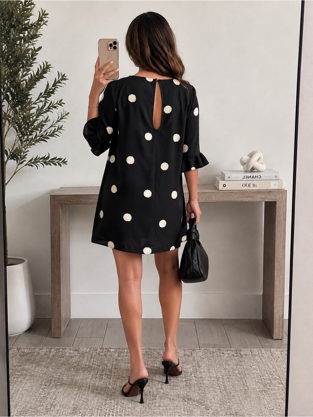 Kate Spade New York 100% Silk Black Polka Dot Shift Dress Ruffle Sleeve Size 2 - Picture 2 of 7